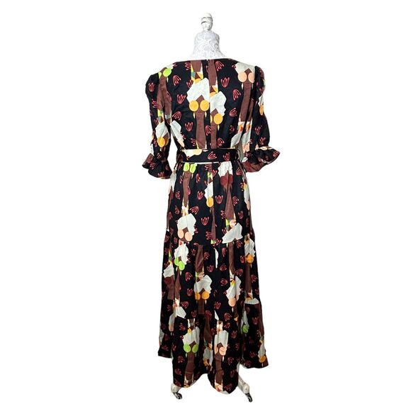 Hutch Modcloth Lets Go Boho Tiered Maxi Dress Brown Black Belted Women's 8 NWT - Picture 3 of 13